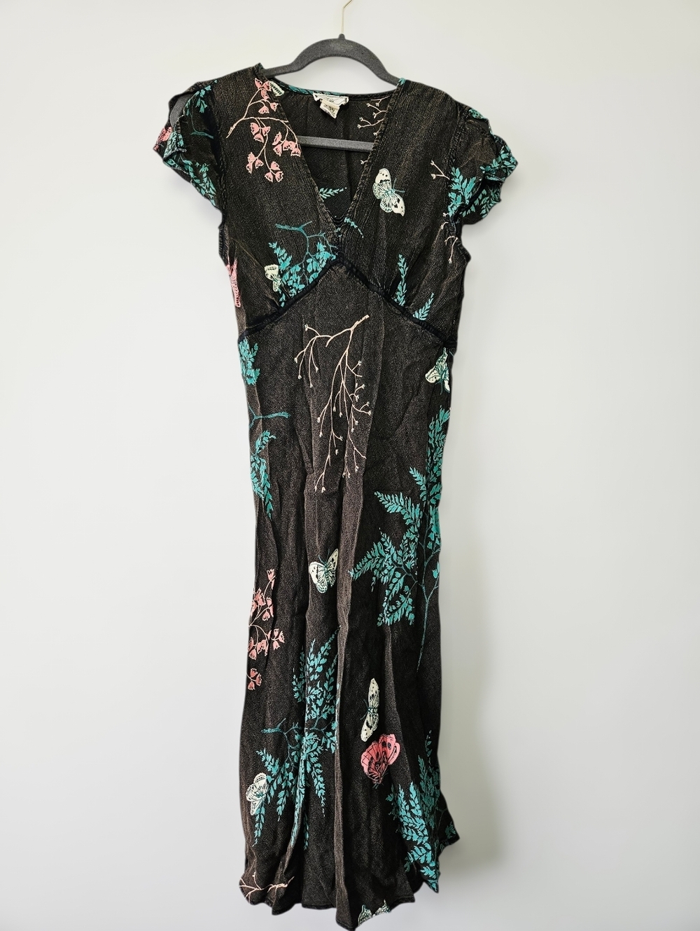 Vintage 90s April Cornell Butterfly Dress Size S Split Sleeve Beaded Fairy Y2K - Picture 2 of 5